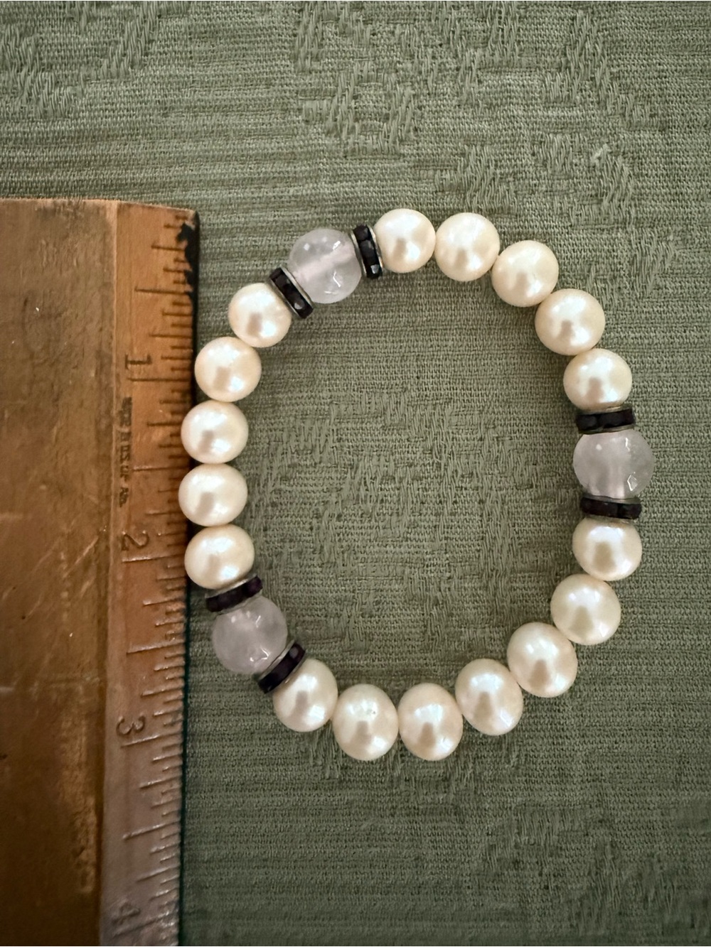 Ross-Simons White Pearl, Pink Rose Quartz & Purple CZ Stretch Bracelet - Picture 4 of 5